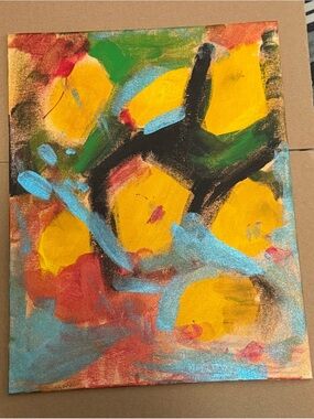 Abstract Lemon Motif Canvas Wall Art - Yellow Blue